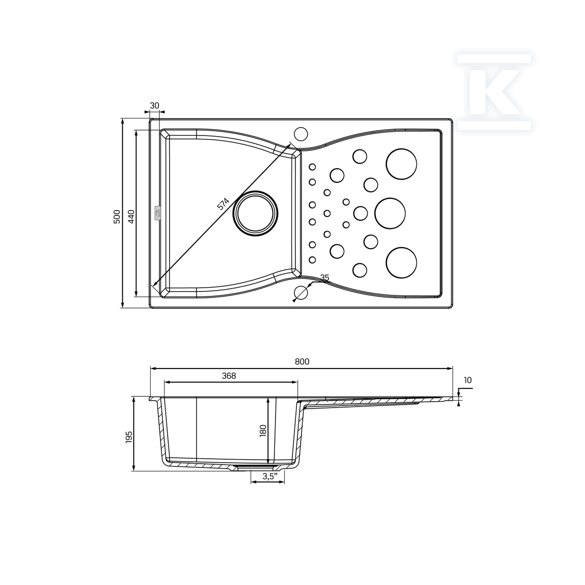 Zlew granitowy 1 komorowy MOLOKIN z - SPO_711T